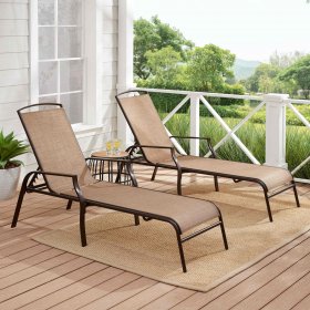 Mainstays Sand Dune Reclining Steel Outdoor Chaise Lounge Set of 2, Beige/Black
