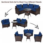 Costway 4PCS Outdoor Patio Rattan Furniture Set Cushioned Sofa Table Navy