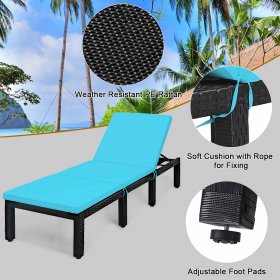 Costway Patio Rattan Lounge Chair Height Adjustable Turquoise