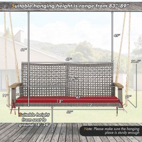 Costway 2-Person Patio Wicker Hanging Swing Chair Loveseat Cushion Porch Red