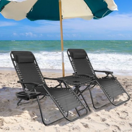 Lacoo Zero Gravity Chair Set with Table and Cup Holders Adjustable Lounge Chair for Poolside, Yard and Patio, Black