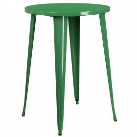 Flash Furniture Commercial Grade 30" Round Green Metal Indoor-Outdoor Bar Table Set with 4 Square Seat Backless Stools