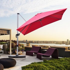 10Ft Square Patio Offset Cantilever Umbrella 360 Degree Tilt Aluminum Red