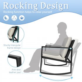 Devoko 3 Pieces Patio Furniture Sets Outdoor Rocking Chair Set PE Rattan Bistro Outdoor Rocker Conversation Sets with Glass Coffee Table, Beige