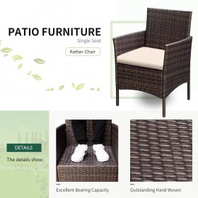 Devoko Patio Conversation Set Outdoor Furniture Set PE Rattan Wicker Chairs and Table Set of 3, Brown/Beige