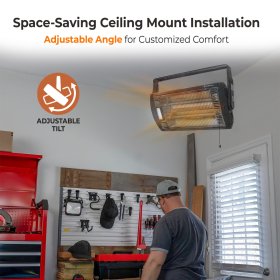 Comfort Zone Ceiling Heater, Dual Quartz, Tilt, Safety, Electric