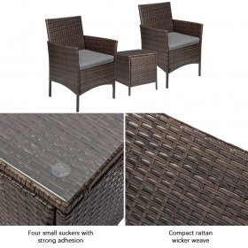 Lacoo 3 Pieces Outdoor Patio Furniture PE Rattan Wicker Table and Chairs Set Bar Set with Cushioned Tempered Glass (Gray)