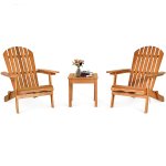 Costway 3PCS Patio Wooden Adirondack Chair Table Set Folding Seat Furniture Garden
