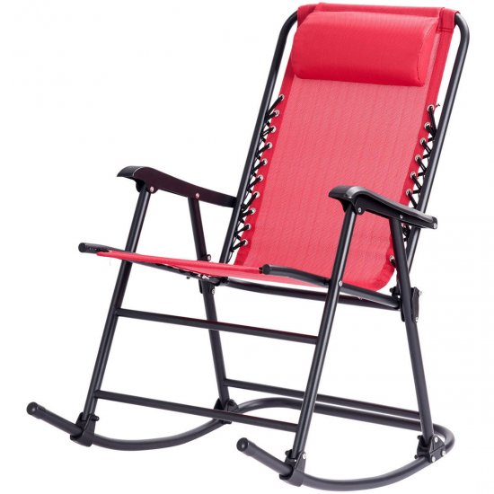 Costway Folding Zero Gravity Rocking Chair Rocker Porch Outdoor Patio Headrest Red