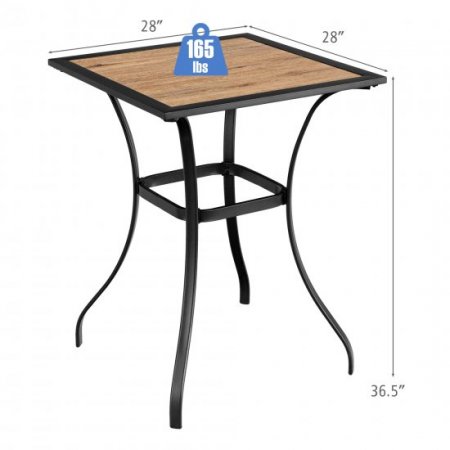 Costway Patio Square Bar Table Wood-Like Tabletop Metal Frame Garden Backyard