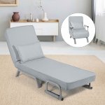 Costway Folding 5 Position Convertible Sleeper Bed Armchair Lounge w/ Pillow Light Gray