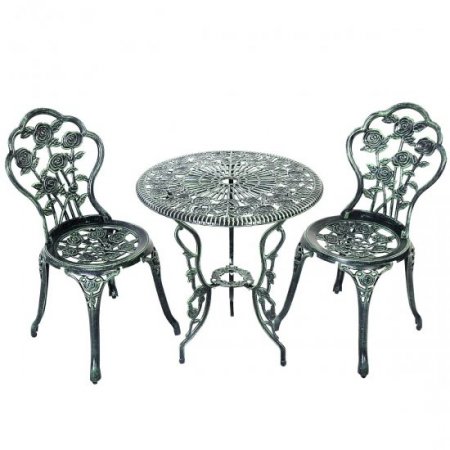 Costway Patio Furniture Cast Aluminum Rose Design Bistro Set Antique Green (Green)