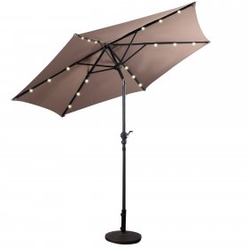 Costway 9ft Patio Solar Umbrella LED Patio Market Steel Tilt w/ Crank Outdoor (Tan)