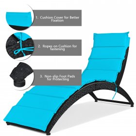 Costway Folding Patio Rattan Lounge Chair Chaise Cushioned Portable Garden Turquoise