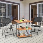 Costway Patio Acacia Wood Folding Dining Table Storage Shelves Garden Deck