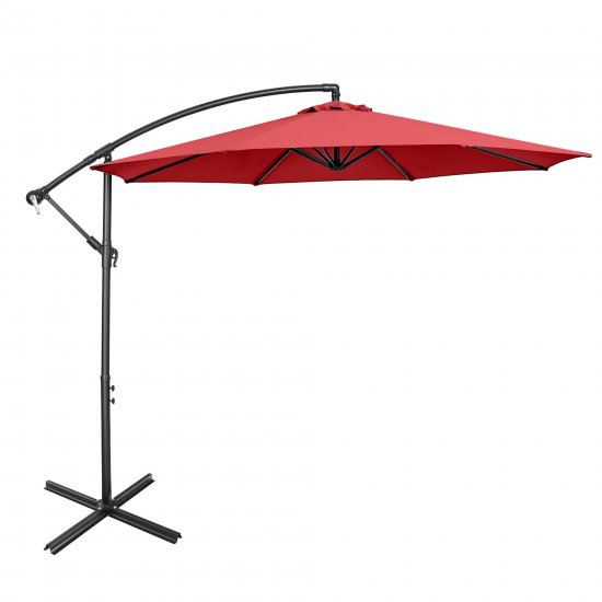 Costway 10 FT Patio Offset Umbrella w/8 Ribs Cross Base Tilt Claret