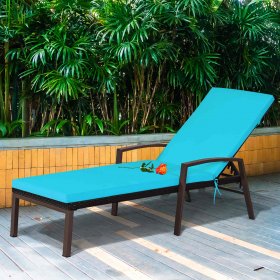 Costway Patio Rattan Lounge Chair Chaise Recliner Back Adjustable w/Cushion Turquoise