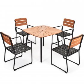 Costway 5PCS Outdoor Patio Dining Table Set Aluminium Frame Armrest Umbrella Hole Garden