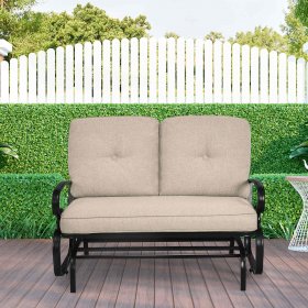 Costway 2-Person Outdoor Swing Glider Chair Bench Loveseat Cushioned Sofa Beige