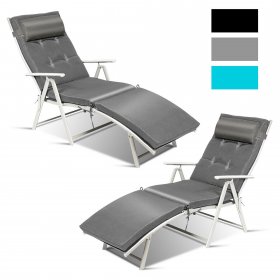 Costway 2PCS Outdoor Folding Steel Chaise Lounge Chair w/Cushion Gray