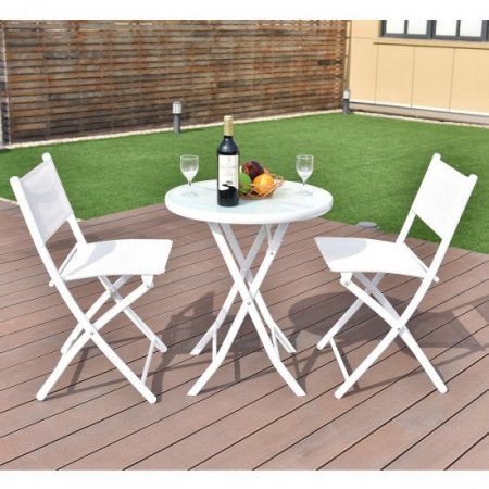 Costway 3 PCS Folding Bistro Table Chairs Set Garden Backyard Patio Furniture White