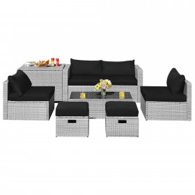 Costway 8PCS Patio Rattan Furniture Set Storage Waterproof Cover Cushion