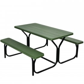 Costway Picnic Table Bench Set Outdoor Camping Backyard Garden Patio Party All Weather Green