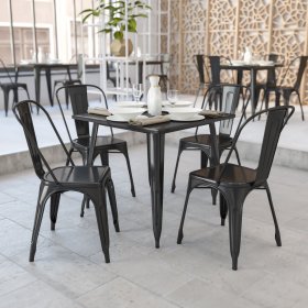 Flash Furniture Toby Commercial Grade 31.75" Square Black Metal Indoor-Outdoor Table
