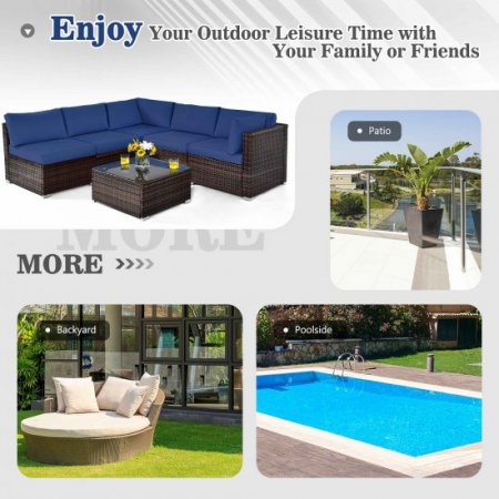 Costway 6PCS Patio Rattan Furniture Set Cushioned Sofa Coffee Table Navy