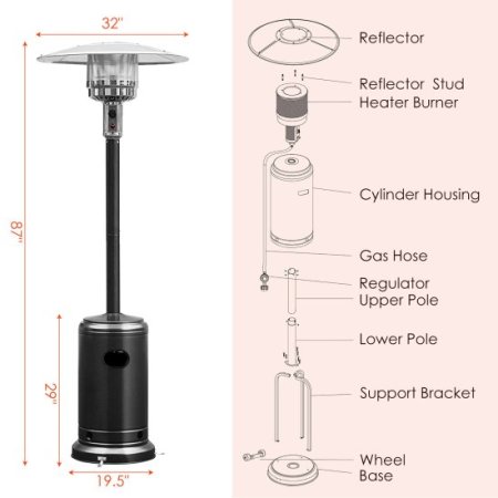 Costway 50000 BTU Propane Patio Heater Standing Steel with Wheels Black