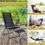 Costway 4PCS Patio Folding Dining Chair Ottoman Set Adjustable Back Camp Black