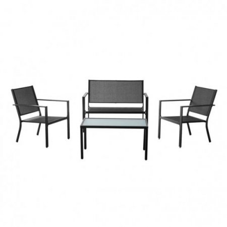 Mainstays Kingston Ridge 4-Piece Outdoor Conversation Set, Black Steel and Grey Sling