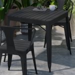 Flash Furniture Helvey 31.5" Square Commercial Grade Indoor/Outdoor Black Steel Patio Dining Table for 4 with Black Poly Resin Slatted Top