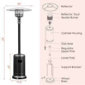 Costway 50000 BTU Propane Patio Heater Standing Steel with Wheels Black