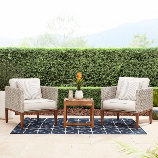 Better Homes & Gardens Davenport 3-Piece Outdoor Chat Set, White and Gray Wicker