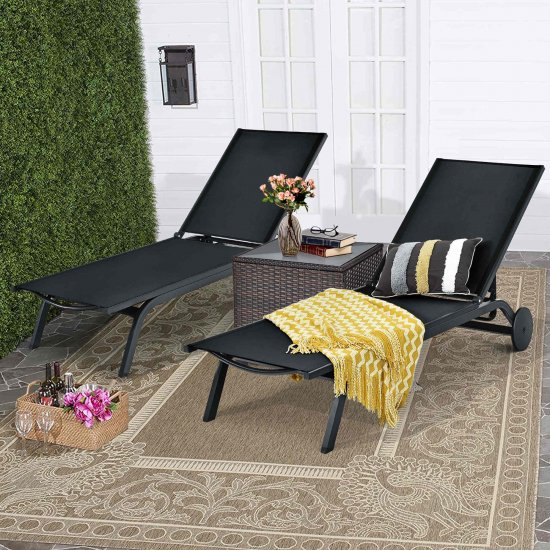 Costway 2PCS Outdoor Patio Lounge Chair Chaise Recliner Aluminum Fabric Adjustable Black