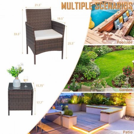 Lacoo Three Pieces Outdoor Conversation Set Patio Set with Table(Brown and Beige)