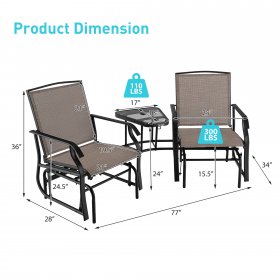Costway Double Swing Glider Chair Rocker Glass Table Umbrella Hole Brown