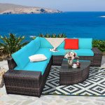 Costway 6PCS Rattan Furniture Set Conversation Cushioned Sofa Armrest Garden Turquoise