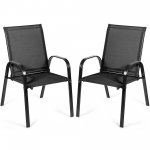 2PCS Patio Chairs Outdoor Dining Chair Durable Garden Deck Yard with Armrest Black