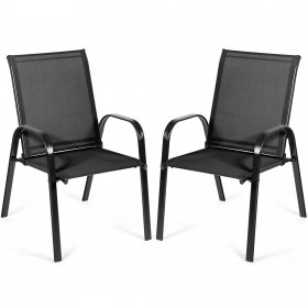 2PCS Patio Chairs Outdoor Dining Chair Durable Garden Deck Yard with Armrest Black