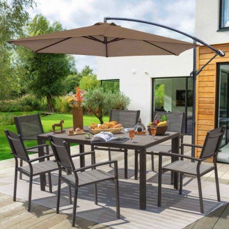 Devoko 7 Pieces Patio Dining Set Outdoor Furniture Set 6 Stackable Textilene Armchairs with Rectangular Table, Gray