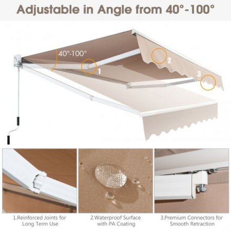 Costway 10' x 8' Retractable Awning Patio sun shade w/Crank Handle