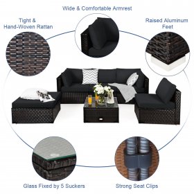Costway 6PCS Outdoor Patio Rattan Furniture Set Cushioned Sectional Sofa Black