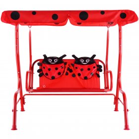 Costway Kids Patio Swing Chair Children Porch Bench Canopy 2 Person Yard Furniture red