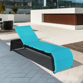 Costway Patio Rattan Lounge Chair Chaise Recliner Back Adjustable Cushioned Turquoise