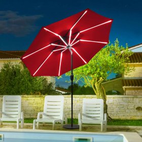 Costway 9Ft Solar LED Market Umbrella Aluminum Crank Tilt 16 Strip Lights