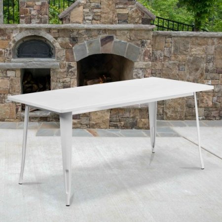 Flash Furniture Commercial Grade 31.5" x 63" Rectangular White Metal Indoor-Outdoor Table