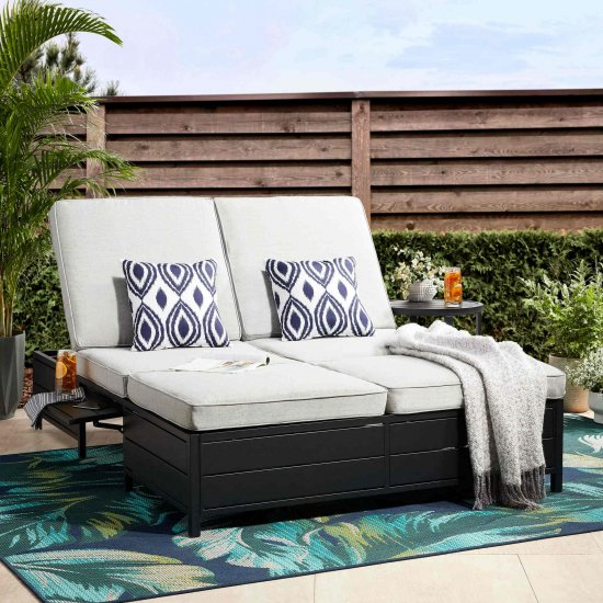 Mainstays Asher Springs Outdoor Double Chaise Lounge Bench- Black & Gray