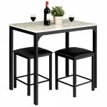 Costway 3 Piece Counter Height Dining Set Faux Marble Table and 2 Chairs Kitchen Bar